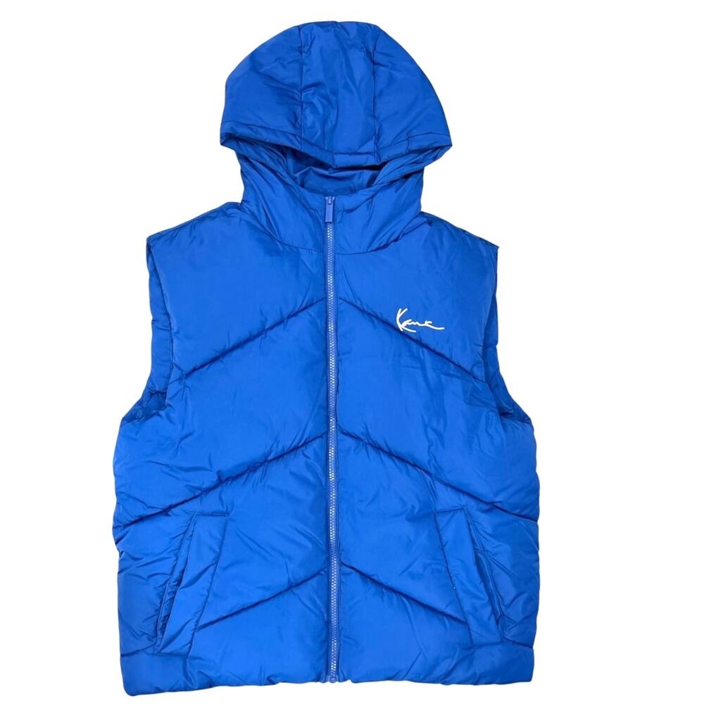 Karl Kani Royal Blue Signature Zip Front Hooded Puffer Vest Embroidered Logo SM